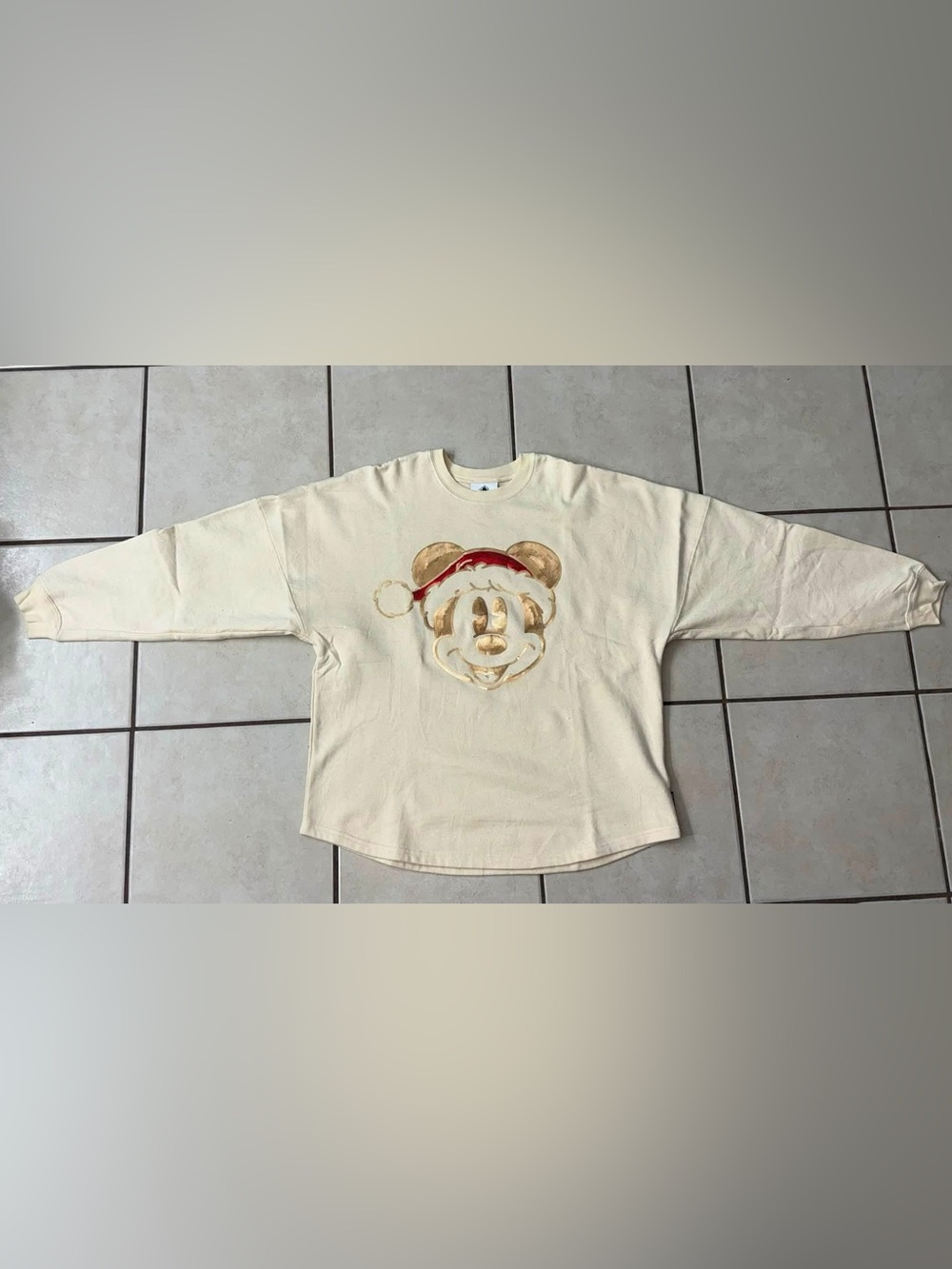 Disney Sequins Christmas Spirit Jersey Women L Beige Disneyland